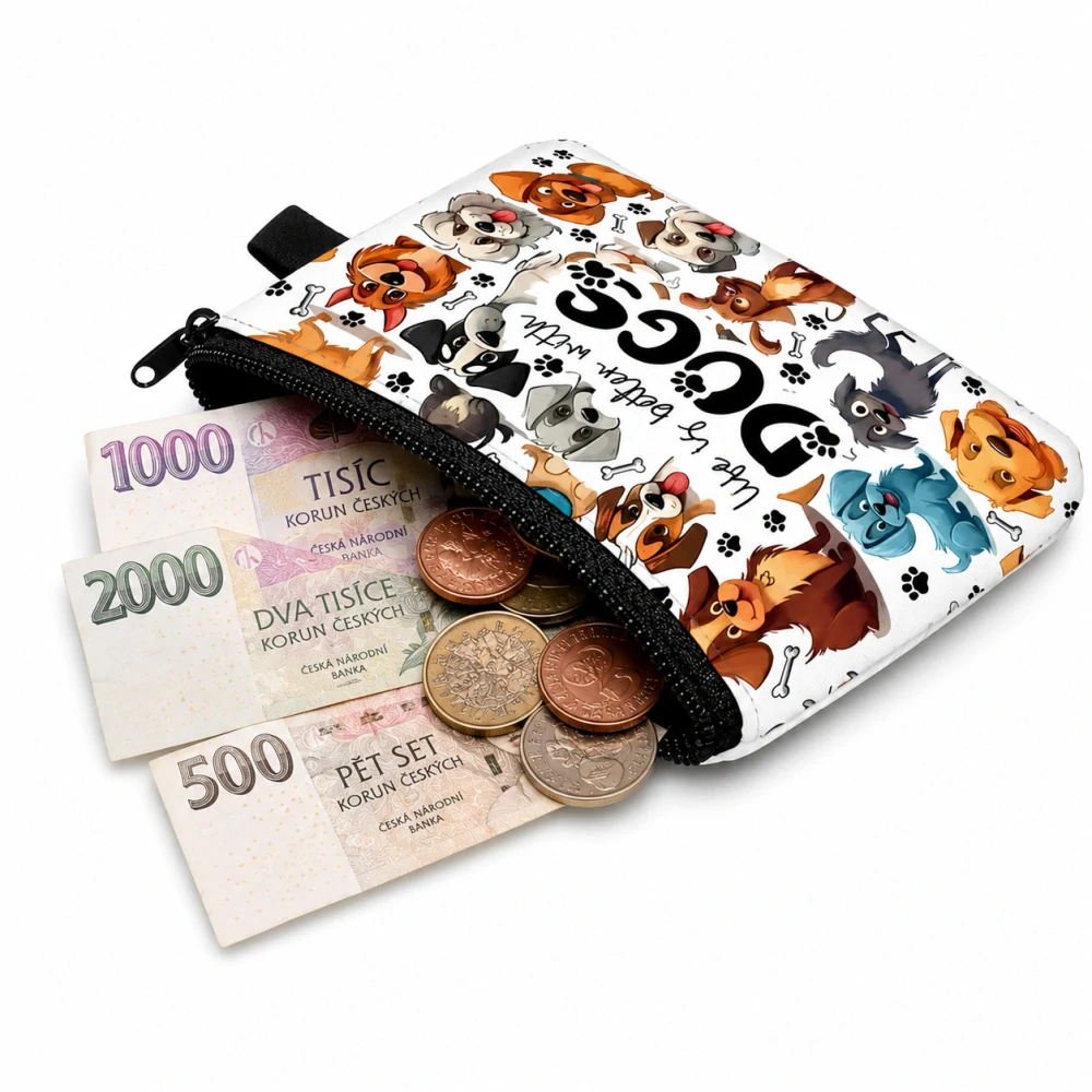 Peněženka / kapsička s motivem psů – na zip, 10,5 × 14 cm