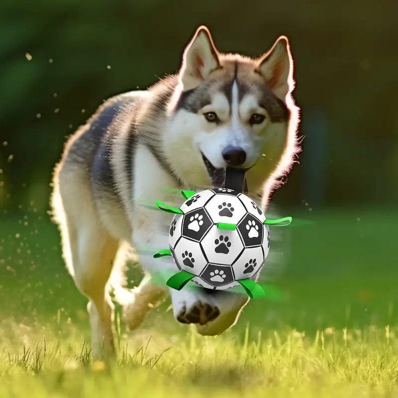 Přetahovací fotbalový míč pro psy s úchyty 15,5 cm