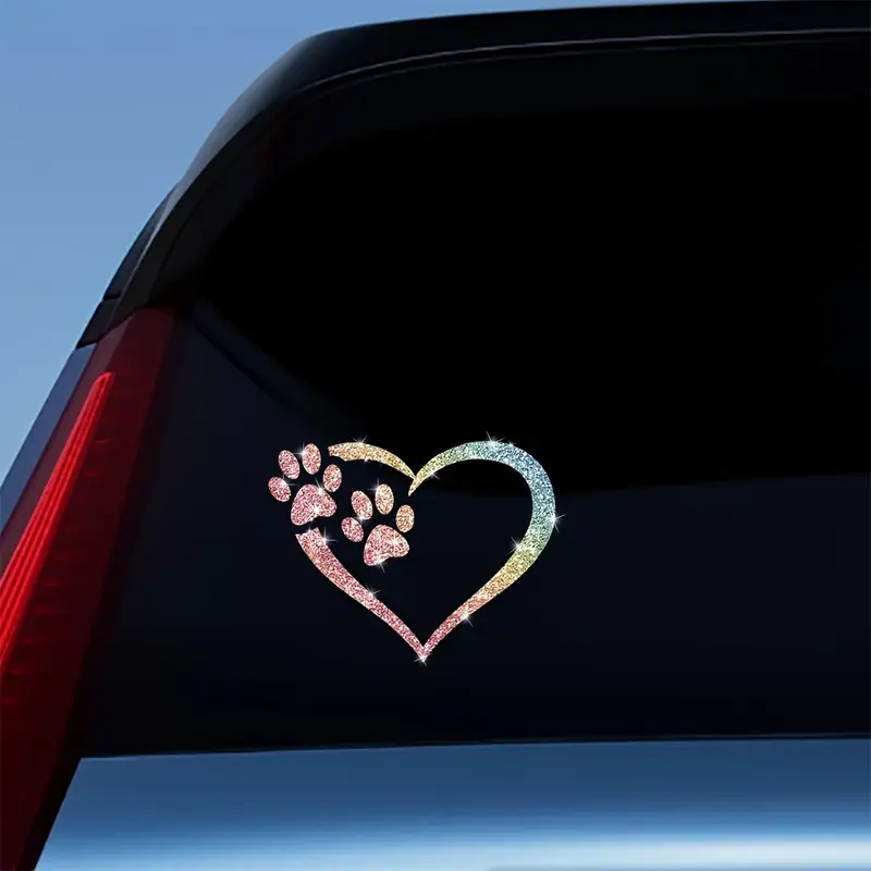 Samolepka na auto – 2 psí tlapky v srdci (třpytivá)