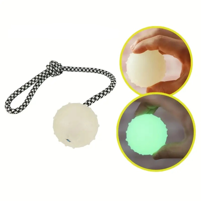Fluoreskující gumový míček na šňůrce pro psy – 6 cm