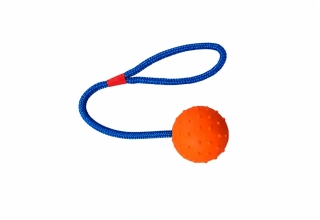 Gumový míček na šňůrce pro psy – 7 cm (oranžový)